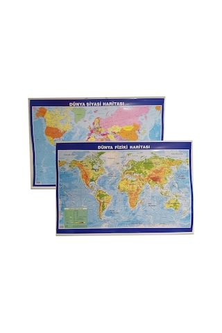 Dünya Haritası Çift Taraflı Fiziki ve Siyasi 70X100