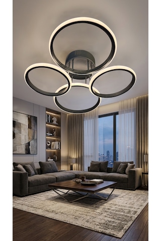 4 Lü Yuvarlak Siyah Modern Plafonyer Led Avize