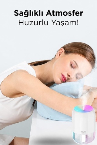 Dekoratif Yaşam Alanı Rahatlatıcı H6 Beyaz 200ml Ultrasonik Renkli Hava Nemlendirici