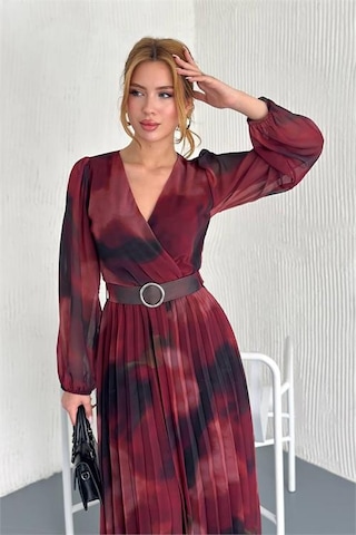 Neşeli Butik Kadın Astarlı Midi Boy Şifon Elbise Nbk20301 Bordo