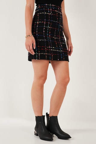 Lela Tüvit Desenli Slim Fit Yüksek Bel Mini Boy Bayan Etek 5866436 Siyah