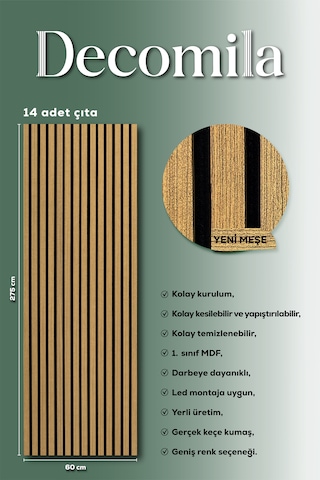 Mdf Ahşap Akustik Duvar Paneli 60x275 Cm - Yeni Meşe 60x275