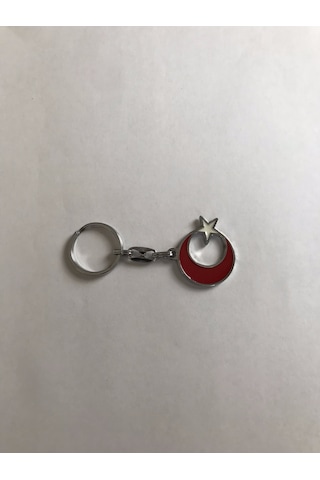 Bd Tekstil Ay Yıldız Tasarım Kırmızı Renkli Anahtarlık
