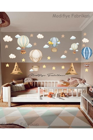 Uv Baskılı Kapadokya Sıcak Hava Balonları Duvar Sticker Seti Siyah