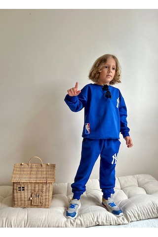 Jolly Kids Erkek Çocuk Yazı Baskılı Sweatshirt Takım Mavi