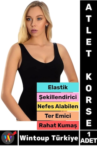 Wintoup Özel Üretim Karın Bel Göğüs Şekillendiren Toparlayan Elastik Konforlu Ter Emici Kadın Atlet Korse Siyah