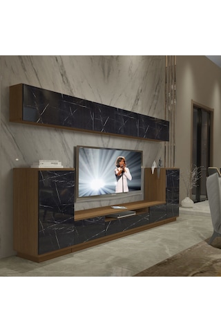 Decoraktiv Trendstyle 9s Slm Tv Ünitesi Tv Sehpası Ceviz - Siyah Mermer