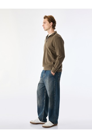 Koton Regular Fit Uzun Kollu Yarım Fermuarlı Sweatshirt Haki 7wam70012mk
