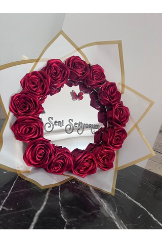 Dekoratif Aynalı Gül Buketi Bordo