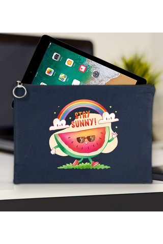 Bk Gift Yaz Temalı-7 Lacivert Tablet Çantası 30x21cm, Apple iPad Uyumlu Çantası, Baskılı Tablet Kılıfı Kılıf