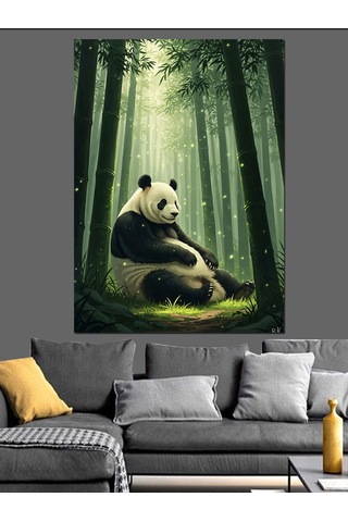 Karizma Tablo Bambu Arasında Panda Ayı Dekoratif Kanvas - Mdf Ahşap Tablo