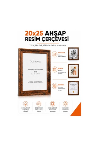 20x25 Cm Ahşap Resim Çerçevesi Fotoğraf, Poster Ve Sertifika Çerçevesi Dikey & Yatay Kullanım