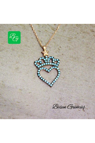 Firuze Taşlı Kraliçe Tacı Ve Kalp Temalı Kolye Rose - Gold - Gümüş