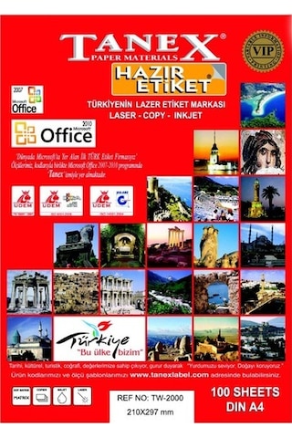 Tanex Tw-2000 210X297 MM Laser Etiket 100 Ad.