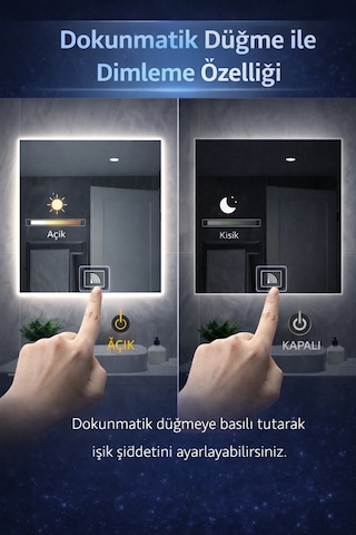 Digital Hayat Dokunmatik Dimlenebilir Beyaz Led Işıklı Kare Ayna Dekoratif Banyo Makyaj Aynası Beyaz