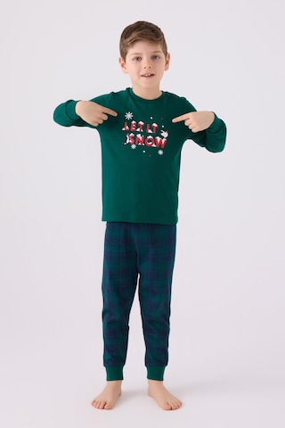Arnetta 3131 Noel Let İt Snow Erkek Çocuk Yeşil Uzun Kol Pijama Takım Yeşil
