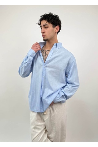 Zaee Oversize Dökümlü Keten Gömlek Baby Blue