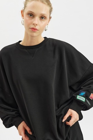 Manuka Oversıze Etiketli Sweatshırt Siyah Ss26swt00003-01