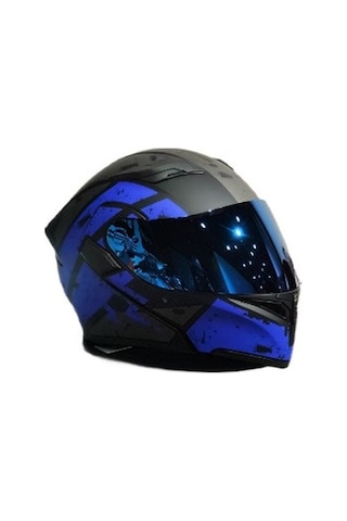Renkli Cam + Jk 902 Çene Açılır Güneş Vizörlü Kask Mat Mavi