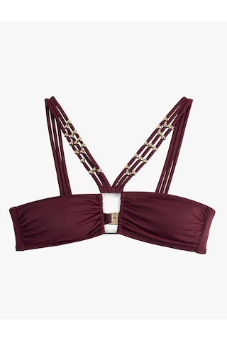 Koton Boncuk Ve Aksesuar Detaylı Çapraz Askılı Bikini Üstü Bordo 6sak10027mm