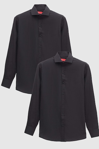 D'S Damat Ds Damat Slim Fit Siyah İtalyan Yaka Dar Kesim Klasik Kravatlık Uzun Kollu Kolay Ütülenebilir Nefes Alan 2'li Gömlek 2hf02ortbn86 Siyah