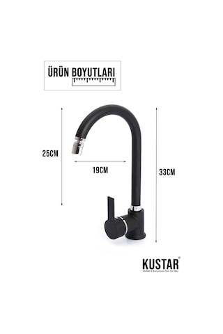Kustar Inci Siyah Mutfak Evye Bataryası 360 Oynar Başlıklı