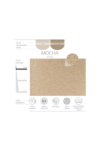 Cool Halı Mocha 670 Bej Kilim Salon Mutfak Koridor Yolluk Jüt Hasır Görünümlü Dokuma Makine Halı