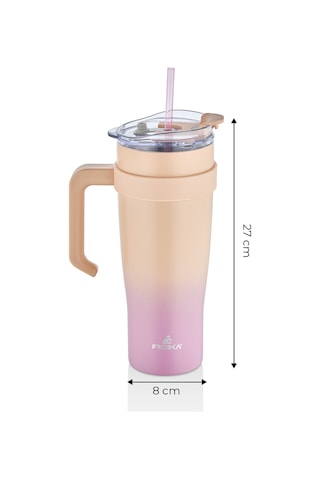 İçi 304 Kalite Paslanmaz Çelik 1000 Ml Pipetli Termos Çift Katmanlı Renk Geçişli , Sızdırmaz Bardak