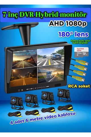 7 İnç Dvr Ekran 4 Ad 180 Derece Balık Gözü Lens Ahd Kamera Seti