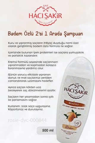 Hacı Şakir Hindistan Cevizi Şampuan 500 Ml, Bademli Şampuan 500 Ml Ve Rosıe