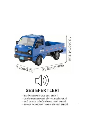 1:16 Ölçekli Işıklı Sesli Uzaktan Kumandalı Buhar Atışlı 2.ghz Frekans Akrobasi Pikap Mavi
