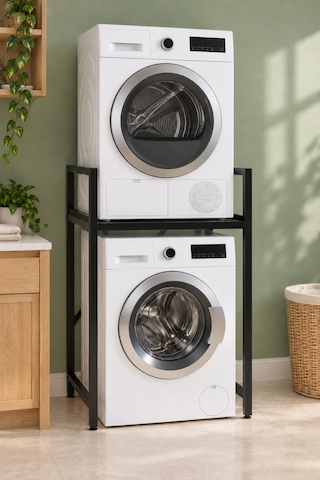 Çamaşır Makinası Ve Kurutma Makinası Rafı Çamaşır Makinası Üstü Banyo Düzenleyici Raf Siyah