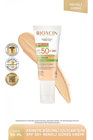Bioxcin Sun Care Akneye Eğilimli Ciltler Için Renkli Güneş Kremi 50 Spf 50 Ml - Tinted, Akne, Dry Touch, Mat