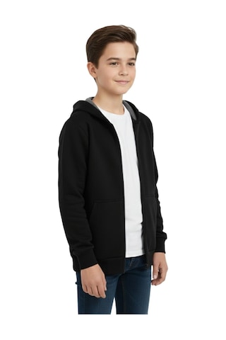 Pandonim Siyah Fermuarlı Kapüşonlu Cepli Kız Erkek Sweatshirt Bgl-st05001 Siyah