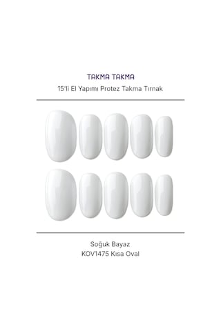 15'li Beyaz Kısa Oval Kov1475 Tekrar Kullanılabilir El Yapımı Protez Takma Tırnak S