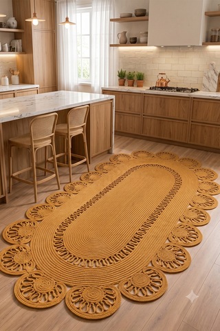 Jüt Hasır Oval Kilim Dekoratif Örgü Model Halı Salon Oturma Odası Mutfak Koridor Yatak Odası Banyo Balkon Yolluk Bohem Ev Dekoru 220hasırbambu