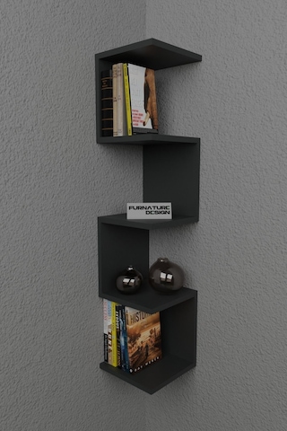 Zigzag Köşe Raf Kitaplık Duvar Rafı Antrasit Antrasit