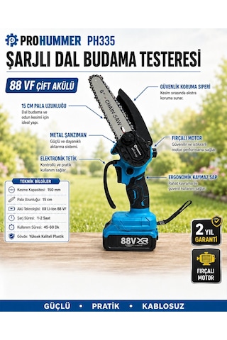 Prohummer Ph335 2li Bahçe Seti 88vf Çift Akülü Şarjlı Dal Budama Testeresi Ve Budama Makası