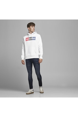 Jack & Jones Kapüsonlu Logo Baskili Sweatshirt - Corplogo 12152840 White Beyaz