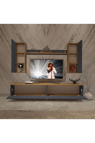 Decoraktiv Eko 7 Mdf Std Krom Ayaklı Tv Ünitesi Tv Sehpası Pera - Antrasit