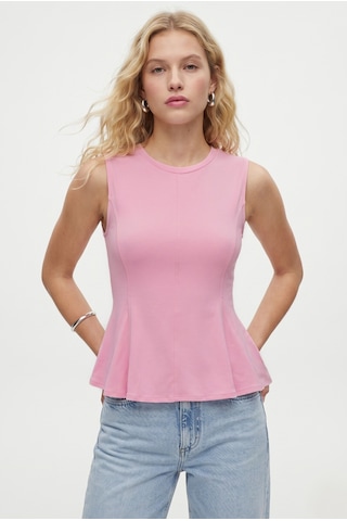 Ritnice Kadın Rowe %100 Pamuk Peplum Sıfır Kol Pembe Bluz