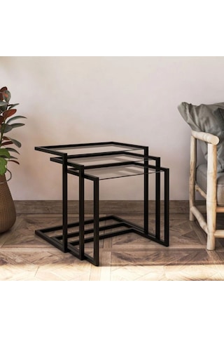 Crux Üçlü Camlı Zigon Sehpa Siyah