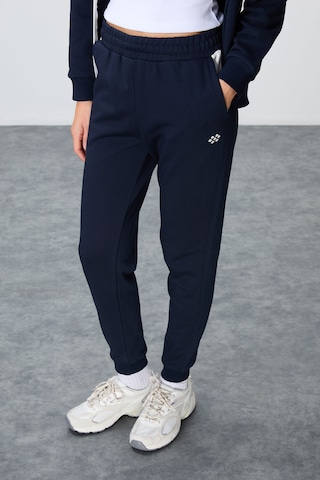 Tommy Life İndigo Kompakt Pamuklu Kalın Pürüzsüz Dokulu Kapüşonlu Oversize Fit Kadın Eşofman Takım - 95343 Indıgo