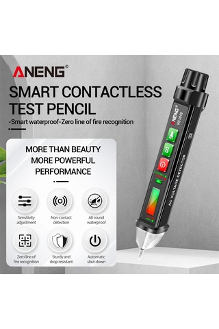 Lemestar Aneng Vc1015 12-1000v Su Geçirmez Dış Kabuklu, Fener Ve Sesli Alarmlı Dokunmadan Elektrik Test Kalemi Pil Yok
