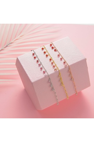 925 Ayar Gümüş Ful Sallantılı Kırmızı Renk Geçişli Bileklik Altın