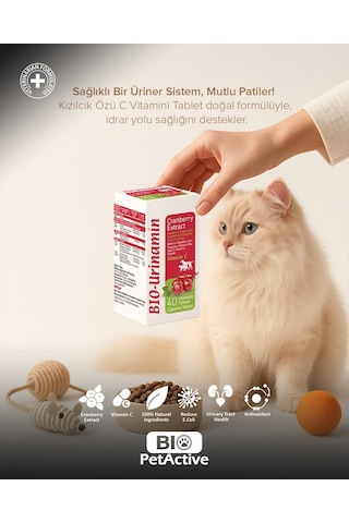 Bio Urinamin Kızılcık Özlü Kedi C Vitamini Tableti 40'lı