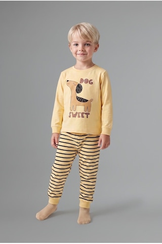 Defacto Baskılı Uzun Kol Üst Çizgili Alt 2li Pijama Takımı Erkek Bebek I1433a526auyl166 Sarı-yl166