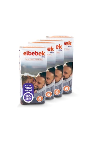 Elbebek Elite Bebek Bezi 6 Numara XLarge Fırsat Paketi 160 Adet 4'lü