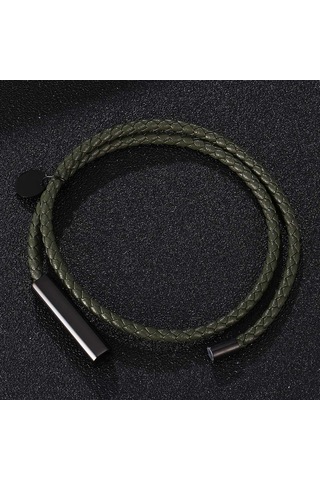 Moda Paslanmaz Çelik Charm Erkek Bileklik Yeşil Deri Örgülü Punk Bilezikler Takı Aksesuarları Yeşil
