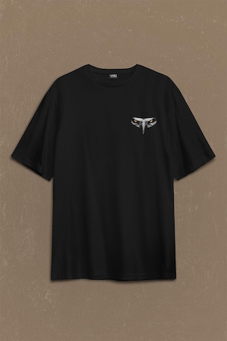 Kartal Kafa Göz Şampiyon Sırt Ön Baskılı Oversize Tişört Unisex T-shirt 001 Siyah